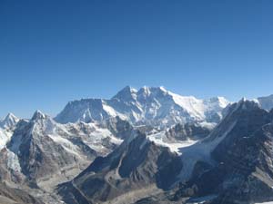 From the summit; view to Everest and Lhotse