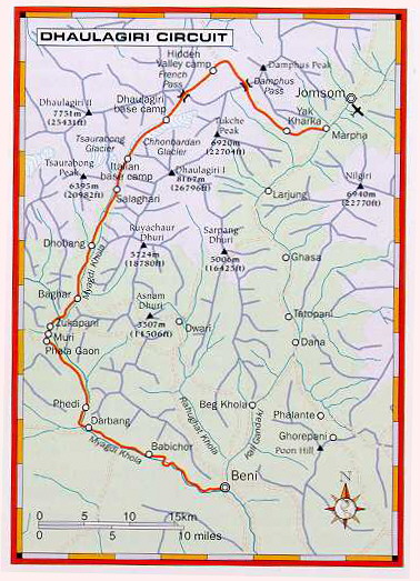 Map with Dhaulagiri Trek