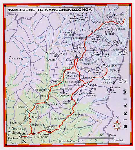 Map with Kanchenjunga trek